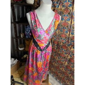 Stunning Adonna Vintage Floral Paisley Lace Trim Maxi Nightgown PTP 15'
